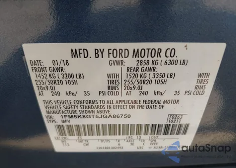 2018 Ford Explorer Sport из США, поврежденный, VIN 1FM5K8GT5JGA86750